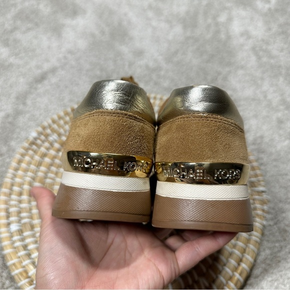 Michael Michael Kors Monique Monogram Trainer Shoes Sneakers Lace-Up in Tan 7 - Picture 8 of 11